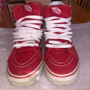 SK8-HI Red and White Vans